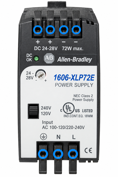 24 V DC supply: Allen-Bradley 1606-XLP72E (training illustration)