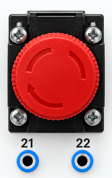 Emergency stop pushbutton with normally-closed safety contact