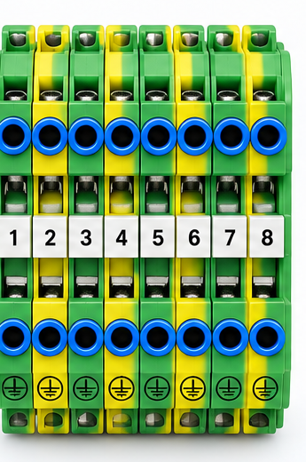 TB-PE: green/yellow protective-earth terminals