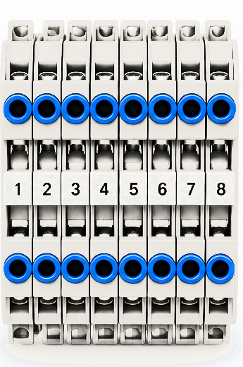 White feed-through terminals XT (Allen-Bradley 1492-J3-W) for the grounded conductor X2, bridged by a jumper comb