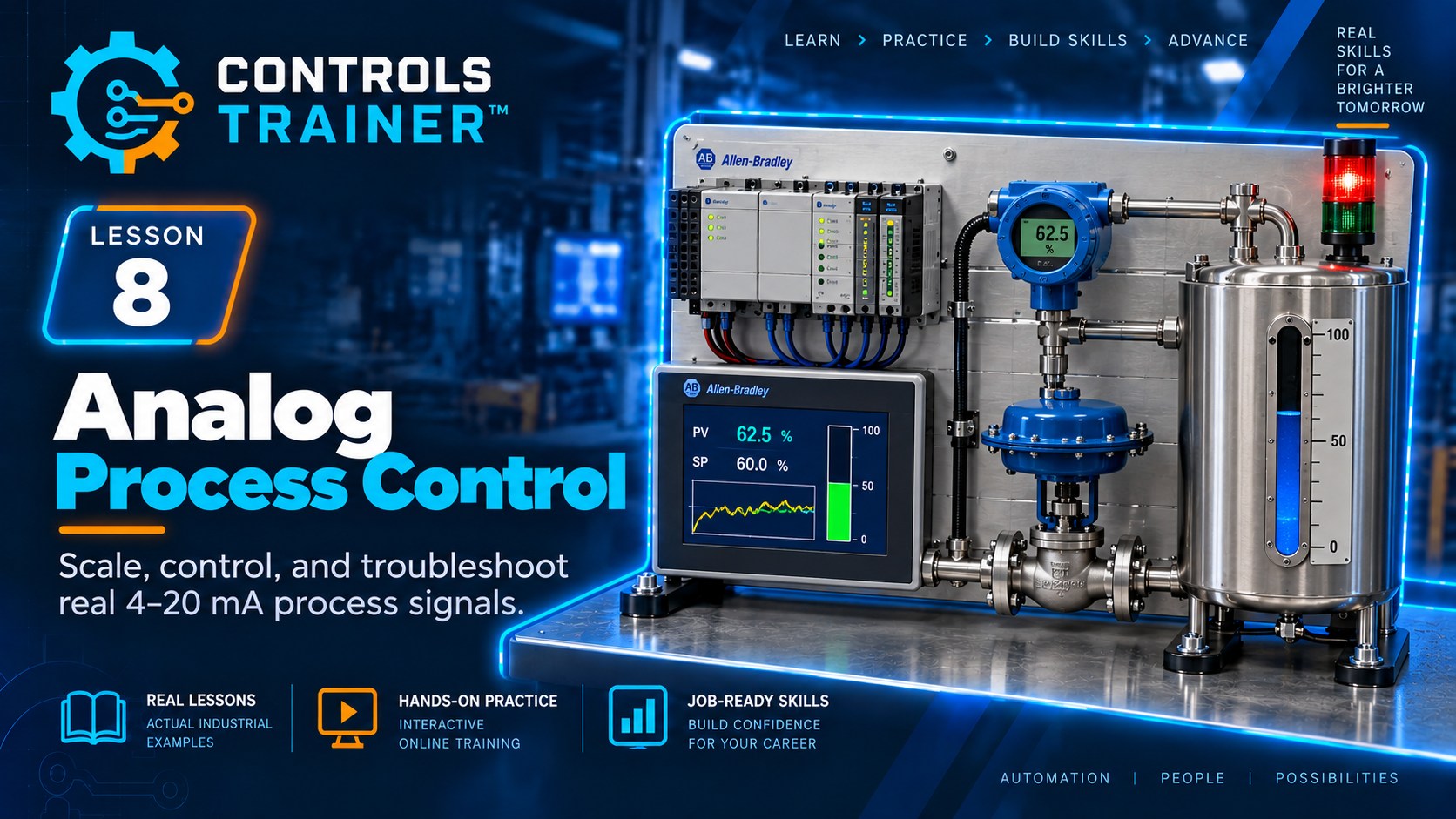 Level 8 Analog Process Control 4-20 mA surge tank level loop training